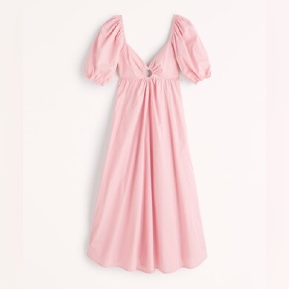 NWT Abercrombie & Fitch Light Pink O-Ring Puff Sleeve Midi Dress - Picture 1 of 6
